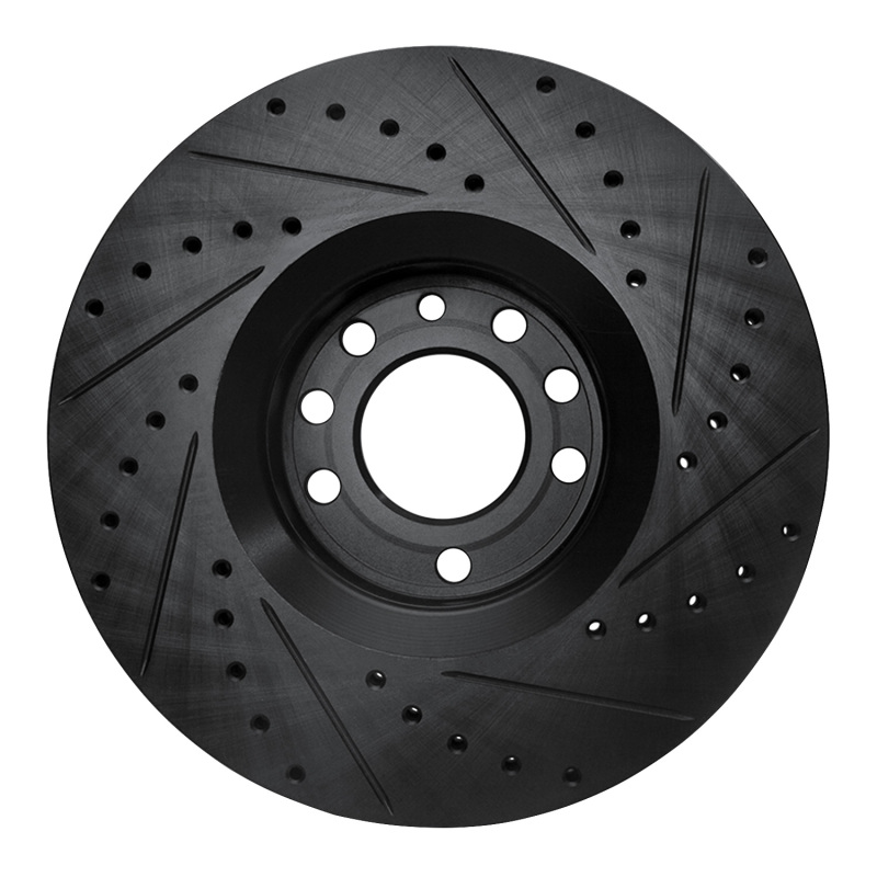 Cadillac BLS Brake Rotor (1) - Front Left - R1 Concepts - Drilled & Slotted - Black - `03-`11